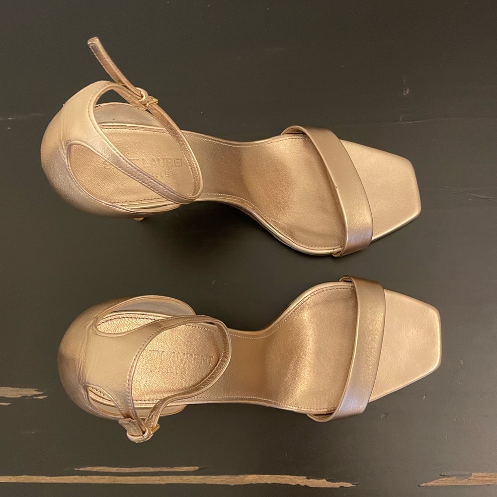 YSL Yves Saint Laurent Metallic Rose Gold Leather Amber Sandals Size 39.5 - Picture 5 of 16
